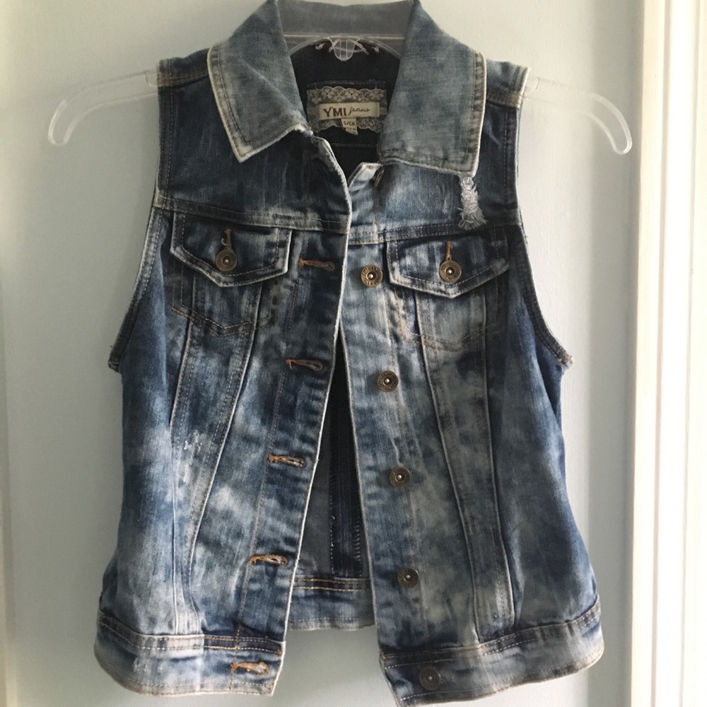 Distressed jean vest